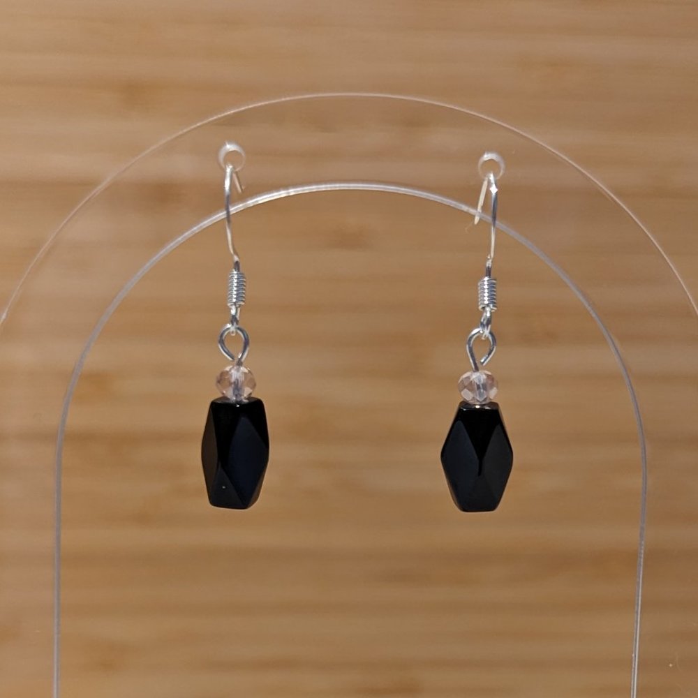 Handcrafted Brand New Black and Pink Glass Bead Earrings